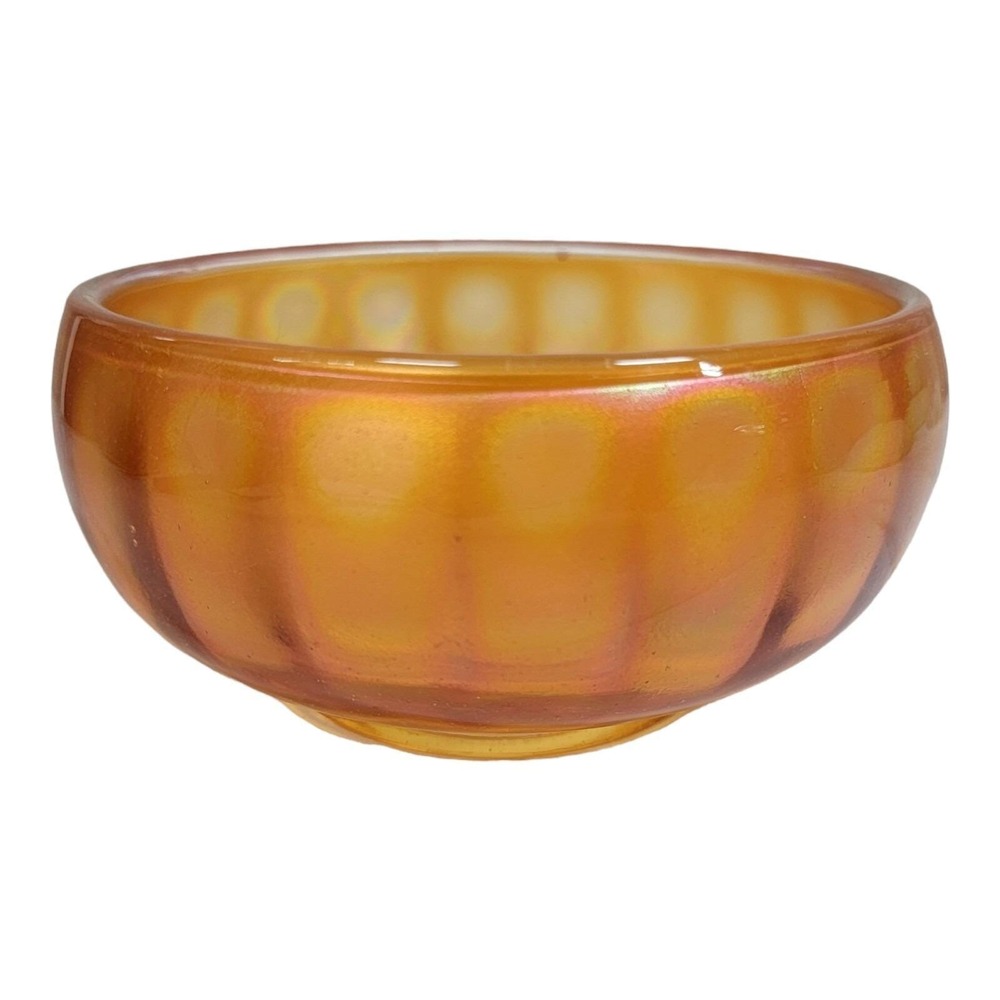 Imperial Glass CHESTERFIELD Line 600 Carnival‎ Marigold Rose/Nut Bowl panelled.